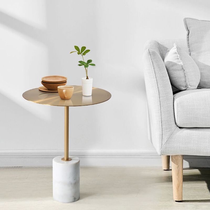 Iron and Concrete End Table 15.7" Long Mid-Century Round Side Table in White