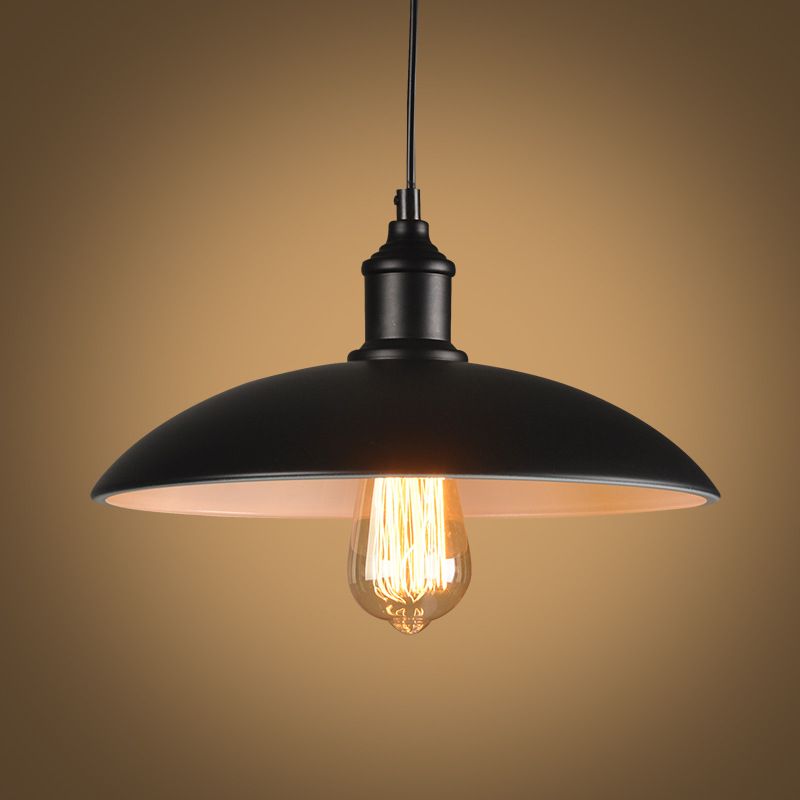 Saucer Metal Pendant Lighting Vintage Style Dining Room Commercial Pendant Lighting in Black