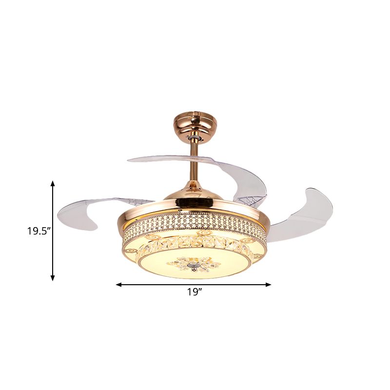 4 messen rond semi-spoeling lichtarmatuur minimalisme handgesneden kristal 19 "brede LED gouden hanger ventilatorlamp