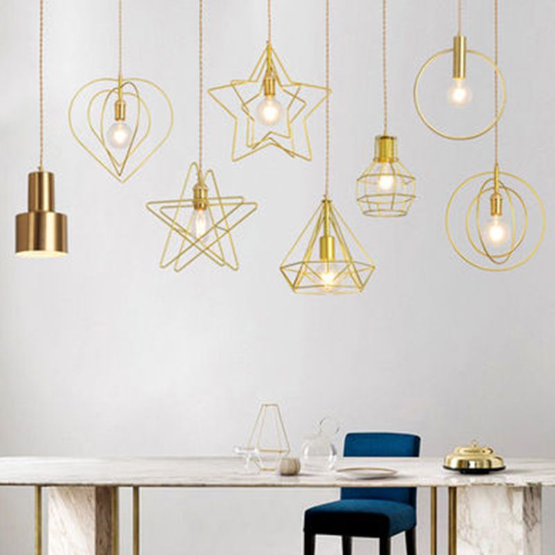 Nordic Caging Pendant Light Fixture 1-Light Metal Ceiling Suspension Lamp in Gold