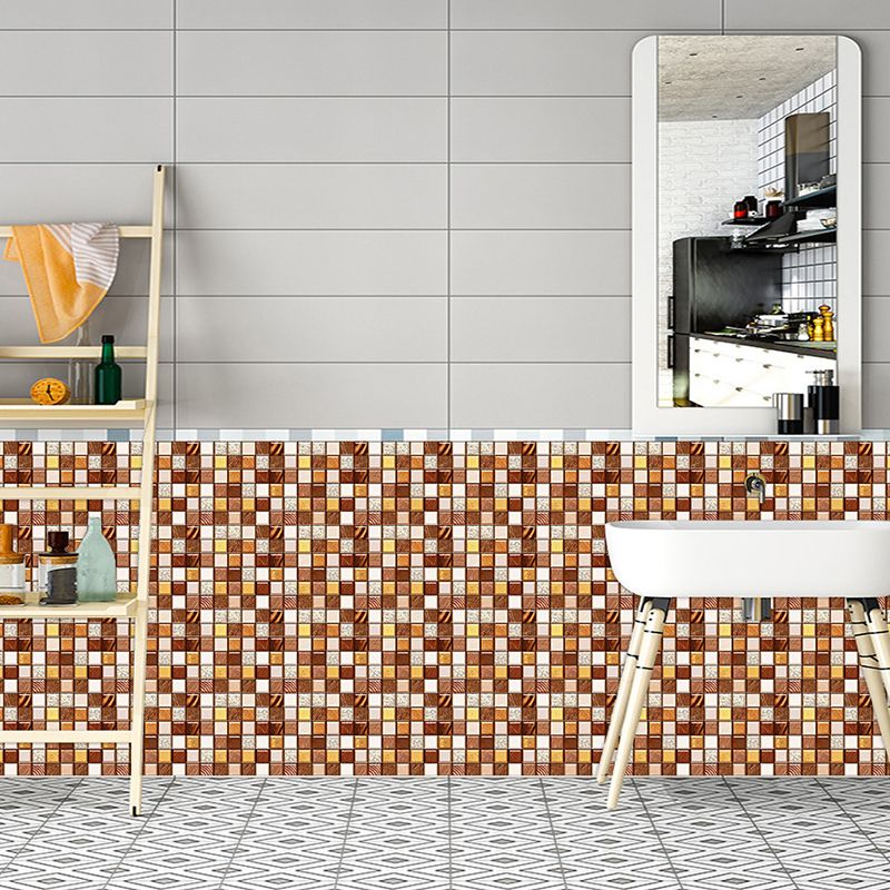 Temporary Mosaic Tile Wallpaper Panels 10 Pcs Modern PVC Wall Covering in Orange, 9.7-sq ft