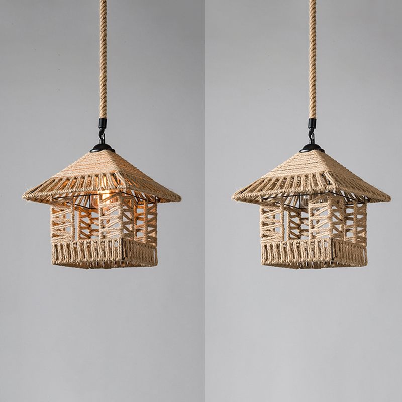 Industrial Style Shaded Pendant Lighting Fixture Rope Pendant Light Fixture in Beige