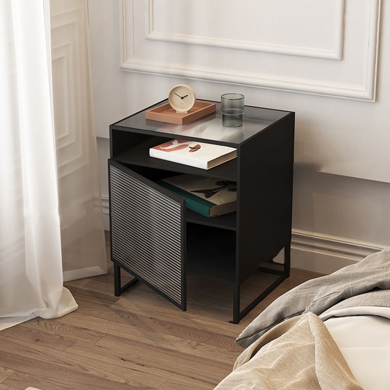 Modern 23 Inch H Nightstand Galss Top 1-Shelf Legs Included Night Table with Door