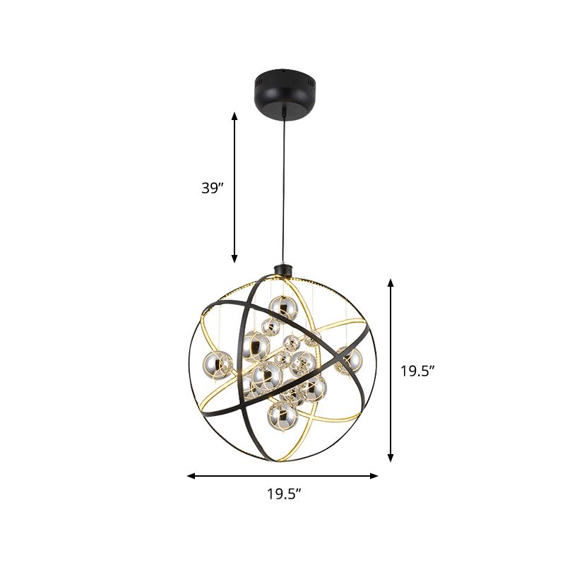 Modern Style Spherical Chandelier Light Chrome Glass 19.5"/31.5" Dia LED Dining Room Ceiling Pendant Light, Warm/White Light