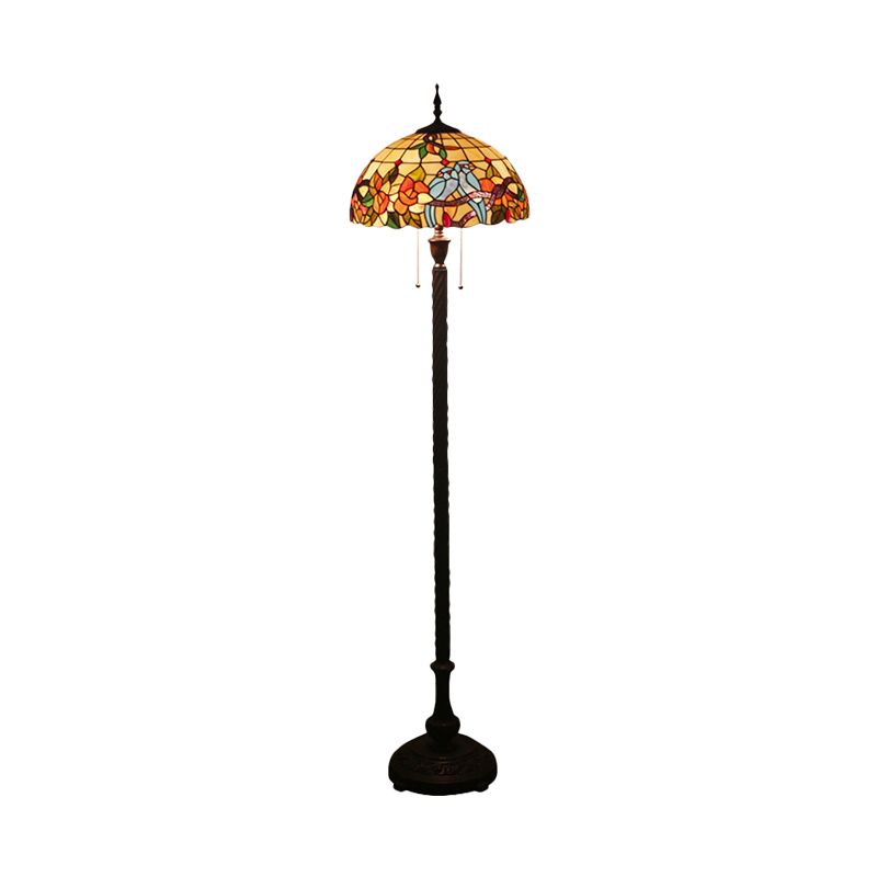 Kupfer 2 Leuchten stehende Lampe Victorian geschnittene Glasblume und Vogelboden Lesen Licht mit Schüsselschatten