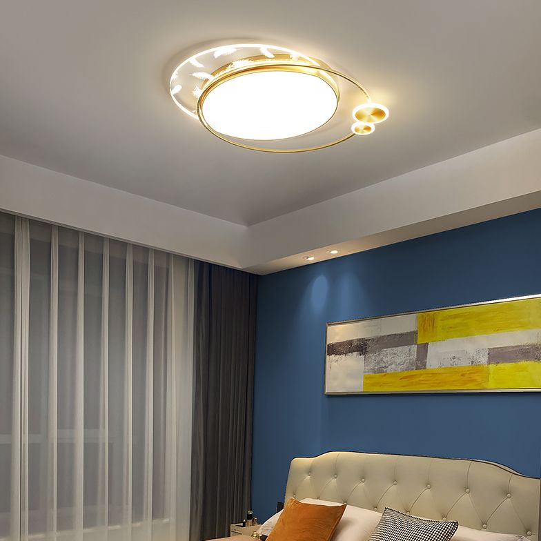 Circular Acrylic Feather LED Ceiling Light in Modern Concise Style Lacquered Flush Mount for Bedroom