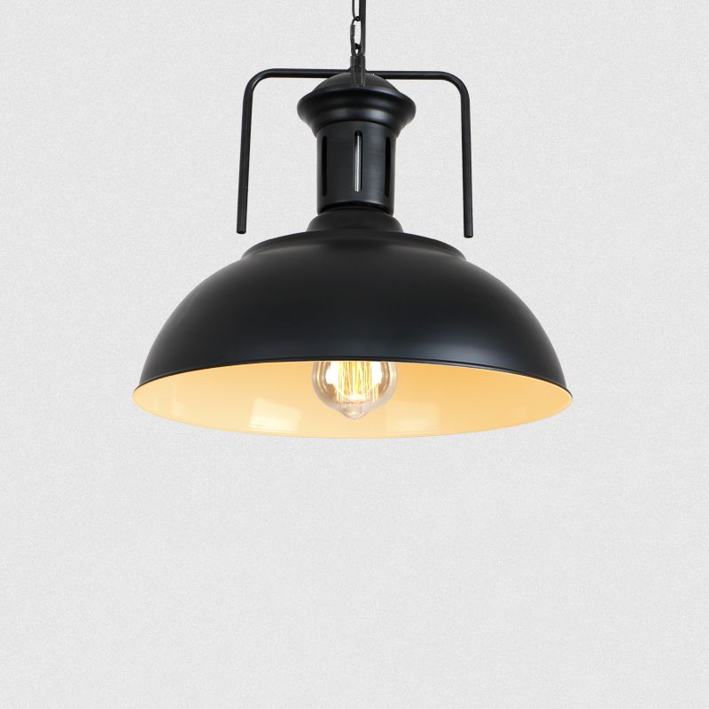 Lámpara colgante de tono de domo de 1 luz, luz colgante de metal industrial contemporáneo con mango