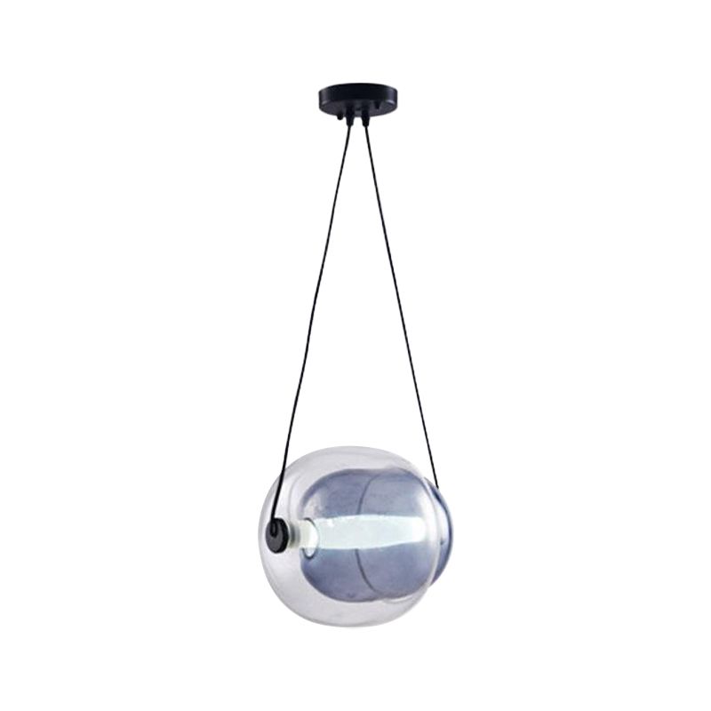 Oval Drop Pendant Minimal Dual Glass 1 Head Living Room Hanging Lighting in Purple