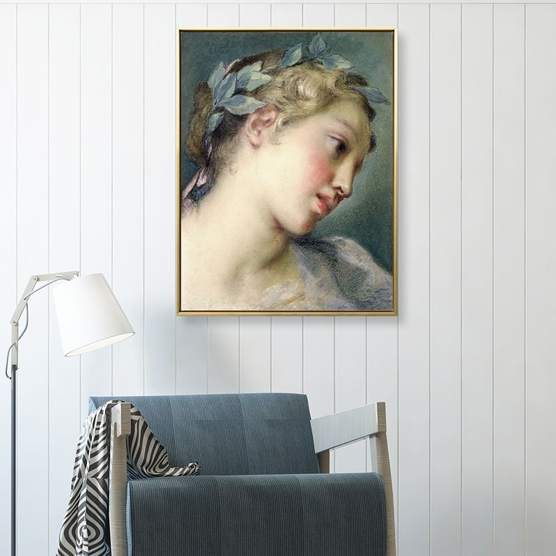 Portrait of Noble Girl Canvas Art Vintage Textured Wall Decor in Yellow for Living Room
