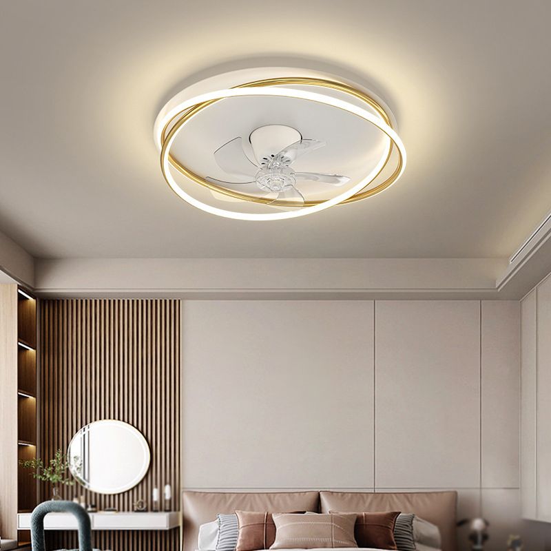 5-Blade Polish Finish Ceiling Fan Contemporary Metallic Fan with Light for Foyer