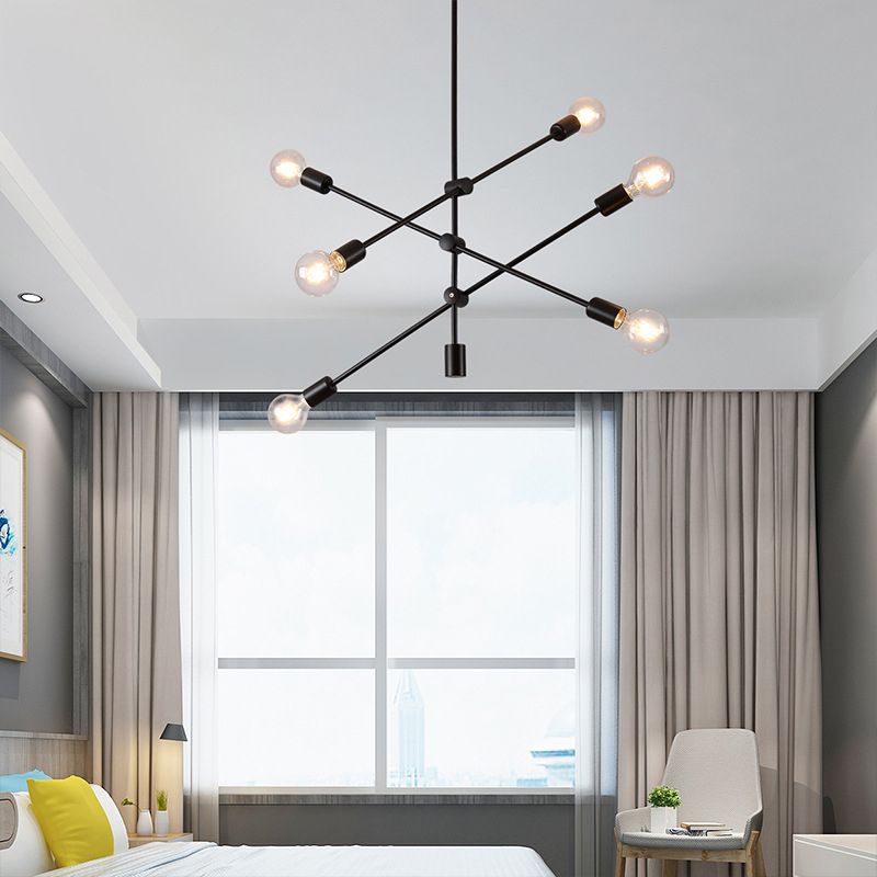 Geometric Lines Nordic Style Chandelier with Angle Adjustable Arm 6-lights Open Bulb Lighting Fixture in Bedroom Dining Room