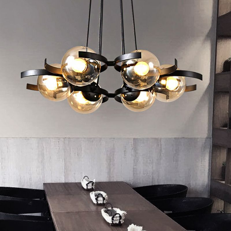 Clear Glass Ball Ceiling Pendant Contemporary 6 Light Black Chandelier for Dining Room