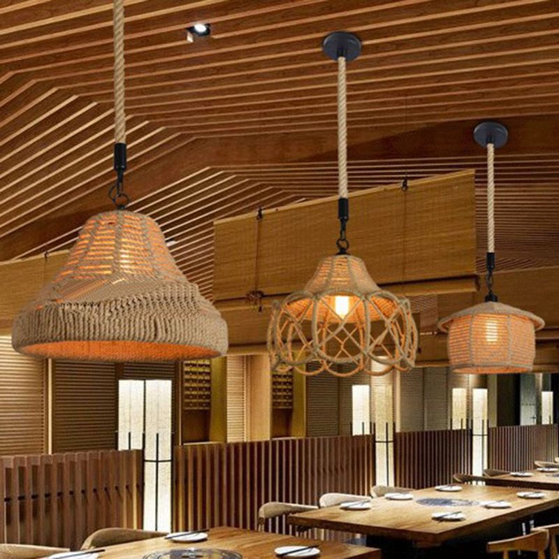 Corde de chanvre enveloppé de plafond Light Industrial Single Restaurant suspendu suspendu en marron