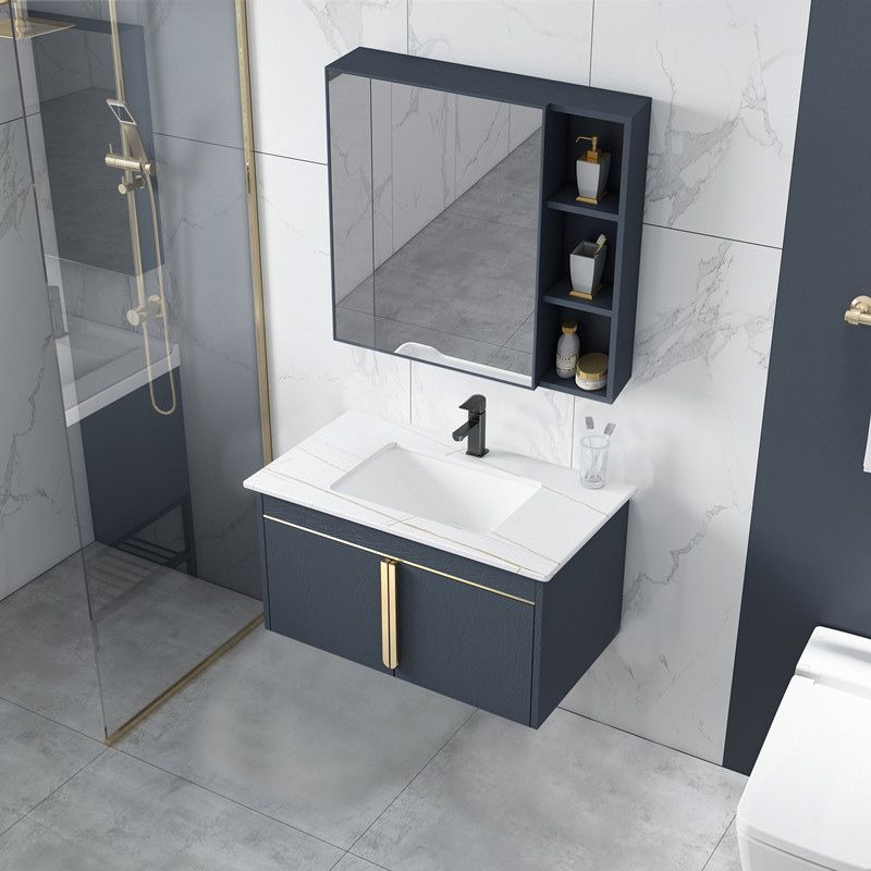 Modern Wall-Mounted Bathroom Sink Vanity Stainless Steel Vanity with Soft Close Door