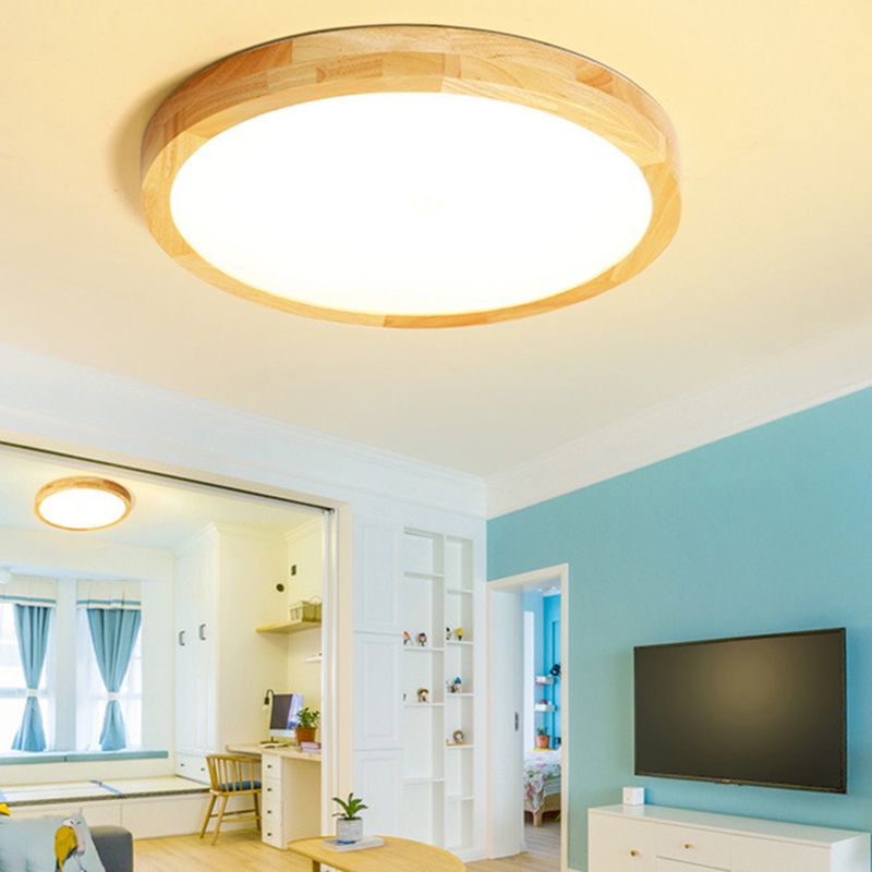 Modern Geometric Led Flush Light Wood 1 Light Flush Mount Fixture for Bedroom