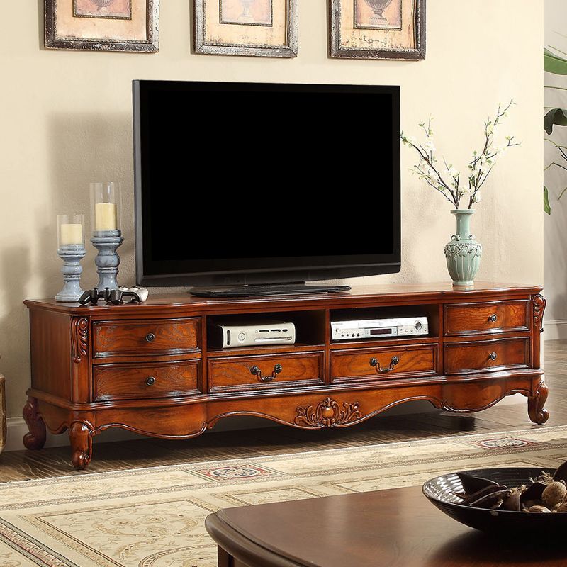 Brown Wooden TV Stand Console Traditional Style Home TV Cabinet with Drawers