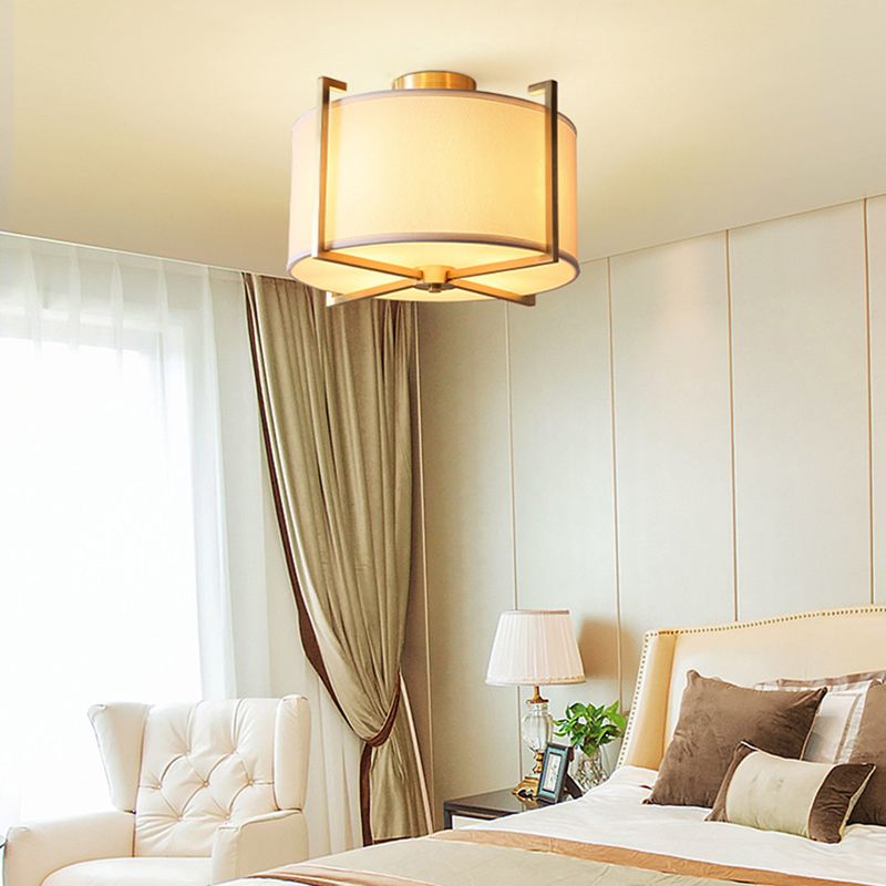 Nordic Style Ceiling Light Cylinder Shape Ceiling Lamp with Fabric Shade for Bedroom