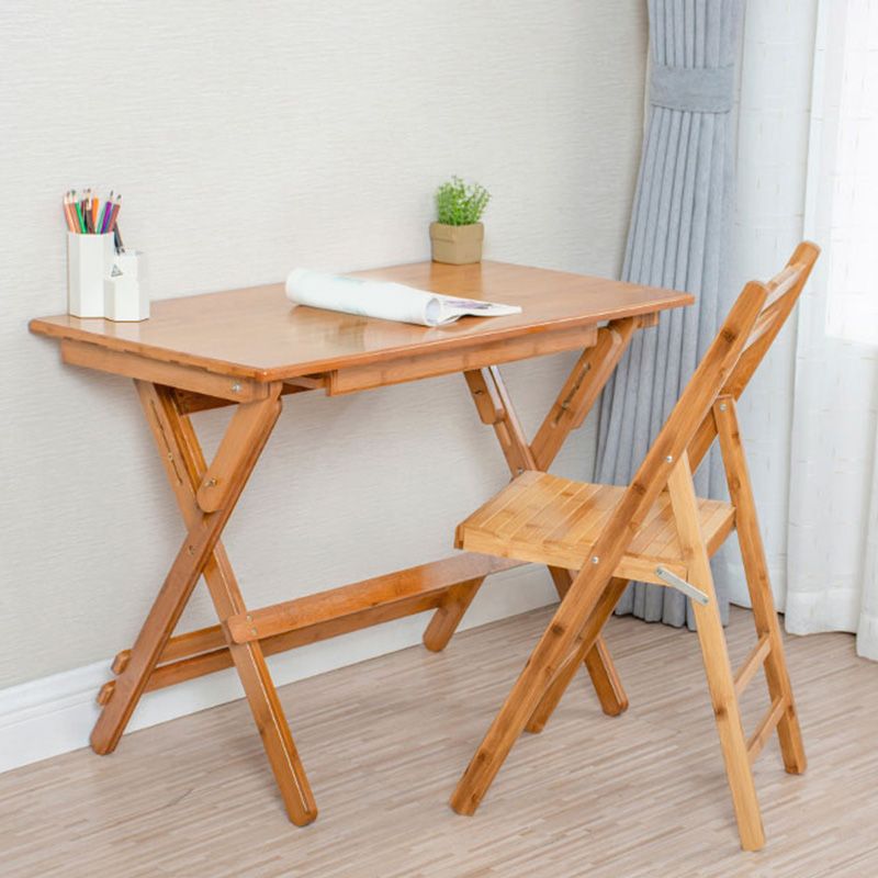 Foldable Desk and Chair Set Bamboo Kids Writing Desk in Natural