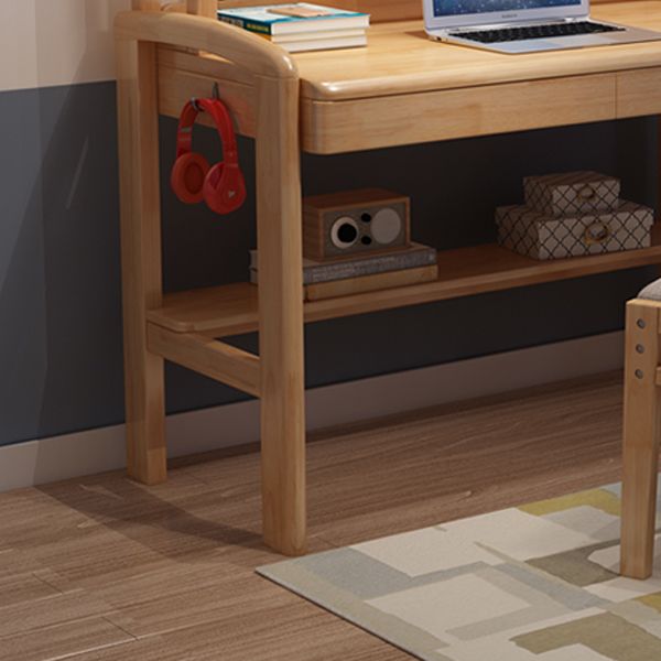 Contemporary Solid Wood Student Table with Storage Shelves and 2 Drawers