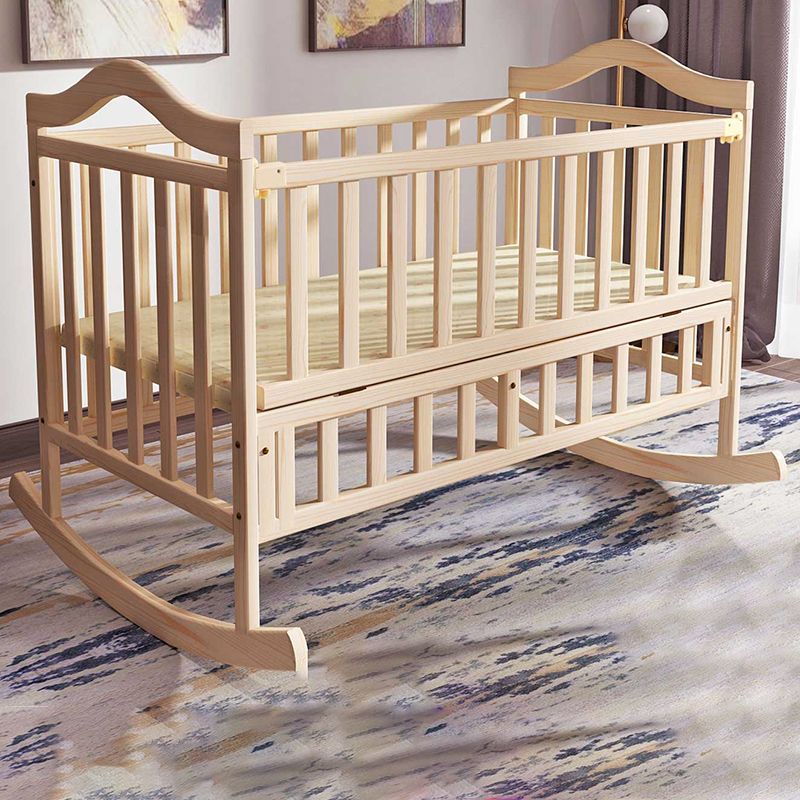 Washed Natural Wood Baby Crib Modern Nursery Crib with Casters/Wheels