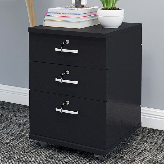 Contemporary File Cabinets Solid Wood Frame Key Lock File Pedestal for Home and Office