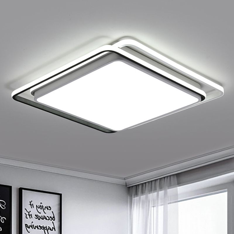 Minimalist Square Ceiling Mount Lamp Metal LED Living Room Flush Ceiling Light in White/Warm Light, 15"/19" Wide