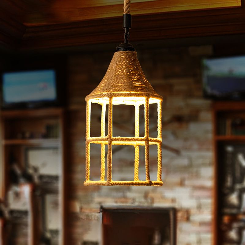 Booth Shaped Dining Room Pendulum Light Rustic Rope 1-Light Brown Suspended Lighting Fixture