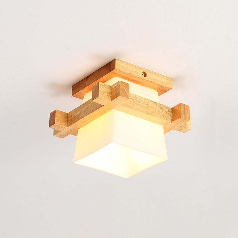 Wooden Ceiling Light Fixture Nordic Style Close to Ceiling Lighting in Beige