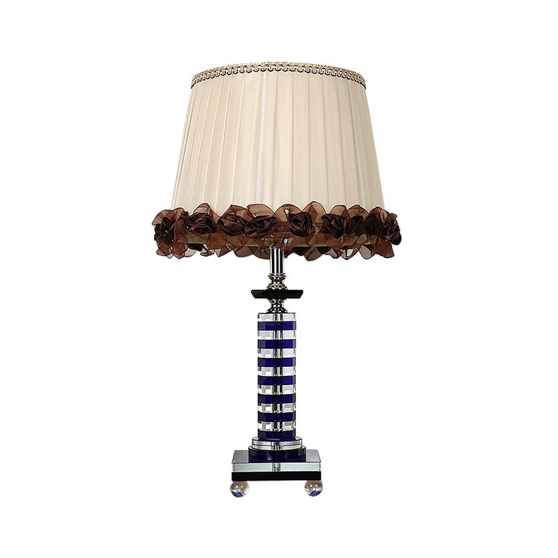 Gathered Empire Shade Night Lighting Simple K9 Crystal 1-Head Beige Nightstand Lamp with Faux-Braided Detailing