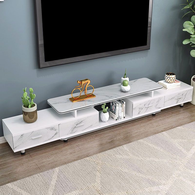 Modern Engineered Wood TV Stand White TV Cabinet with Drawers and Sliding Storage