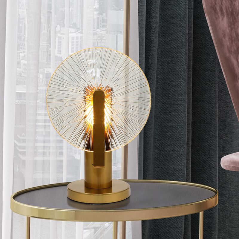 Gold Finish Wheel Night Light Post-Modern 1 Bulb Clear Glass Table Lighting for Bedroom