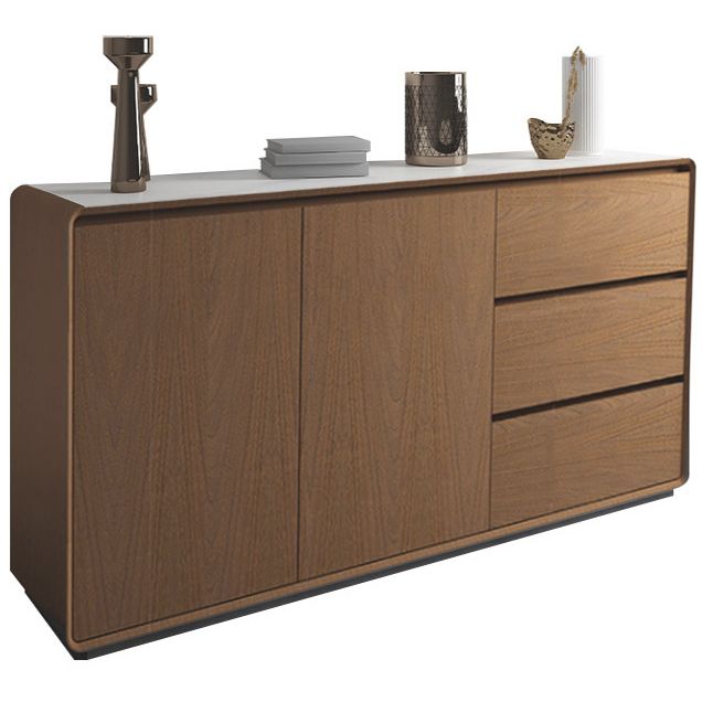 3-Drawer Engineered Wood Sideboard Modern Credenza with Stone Countertop for Living Room