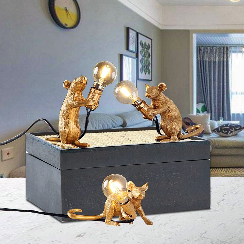 Gold Finish Mouse Small Table Light Decorative Single Resin Night Lamp for Bedroom