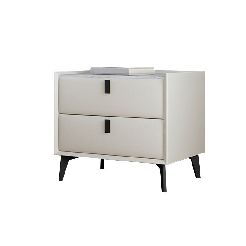 Contemporary Bedside Cabinet Stone Accent Table Nightstand with 2 Drawers