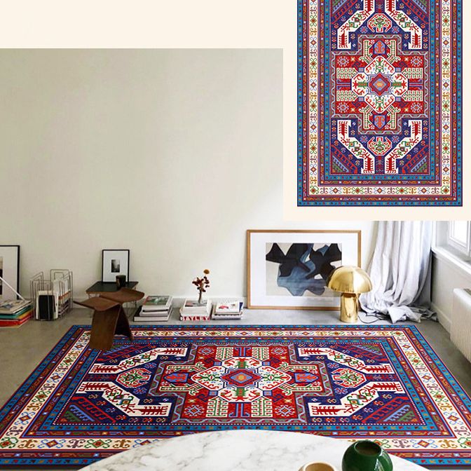 Brightly Colored Moroccan Area Rug Traditional Floral Printed Floral Printed Polyester Non-Slip Backing Carpet for Living Room