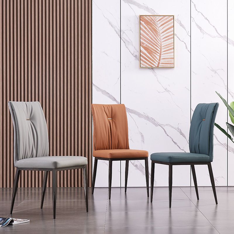 Modern Contemporary Leather Parsons Chair Side Dining Chairs with Metal Legs