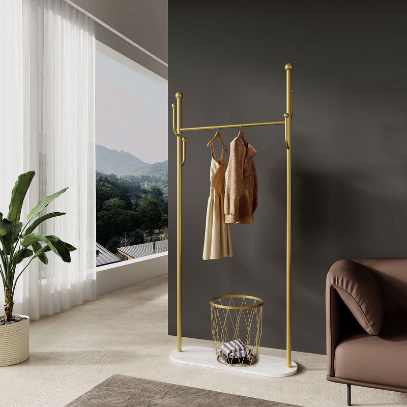 Modern Metal Clothes Hanger Plain Coat Rack with Marble Bottom