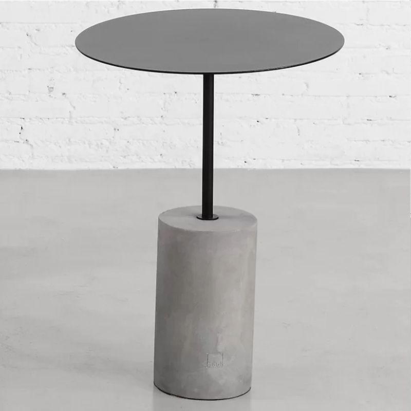 Modern Round Table Top Side End Table with Cement Pedestal Leg