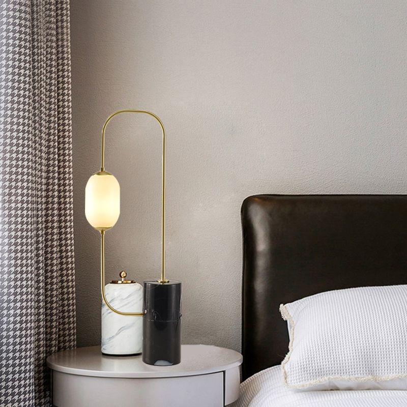 Circuit Nightstand Lamp Designer Matte Glass Single Black and Gold Table Lighting with Cylinder Marble Base