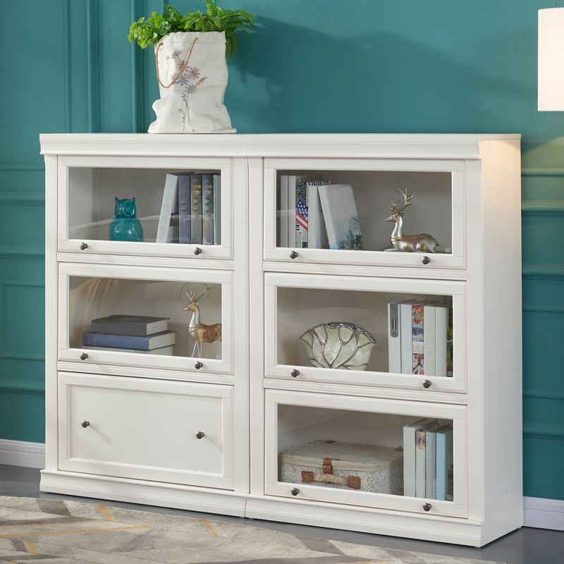 White Colour Wooden Standard Bookcase Contemporary Closed Back Bookshelf with Door