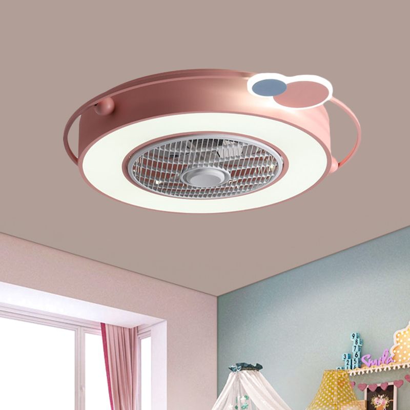 Blue/Pink Box LED Ceiling Fan Kids Acrylic Bladeless Semi Flush Mount Light Fixture with Round/Loving Heart/Cloud Ornament, 23.5" Width