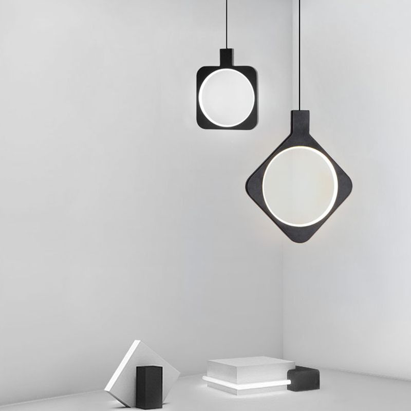 Black Geometrical Shape LED Pendant lampe moderne lampe à suspension de métal minimaliste moderne pour le salon