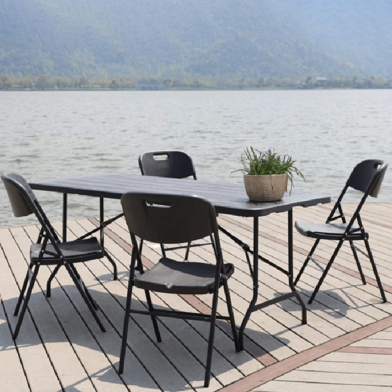 Modern Foldable Patio Table with Metal Frame Outdoor Plastic Camping Table