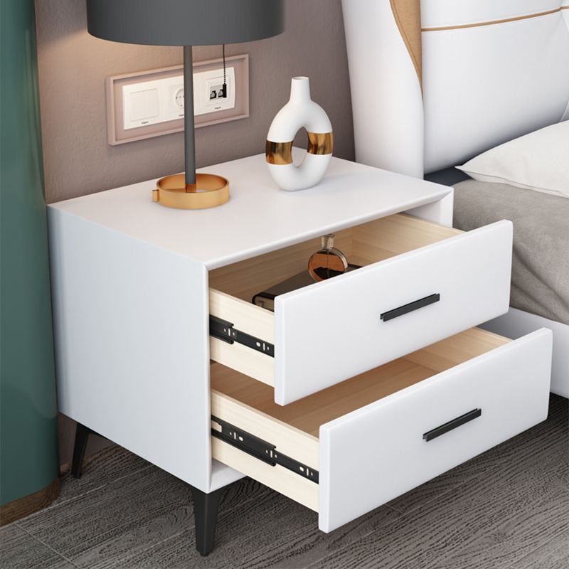 20" H 2-Drawer Storage Nightstand Modern Faux Leather Bed Nightstand with Legs