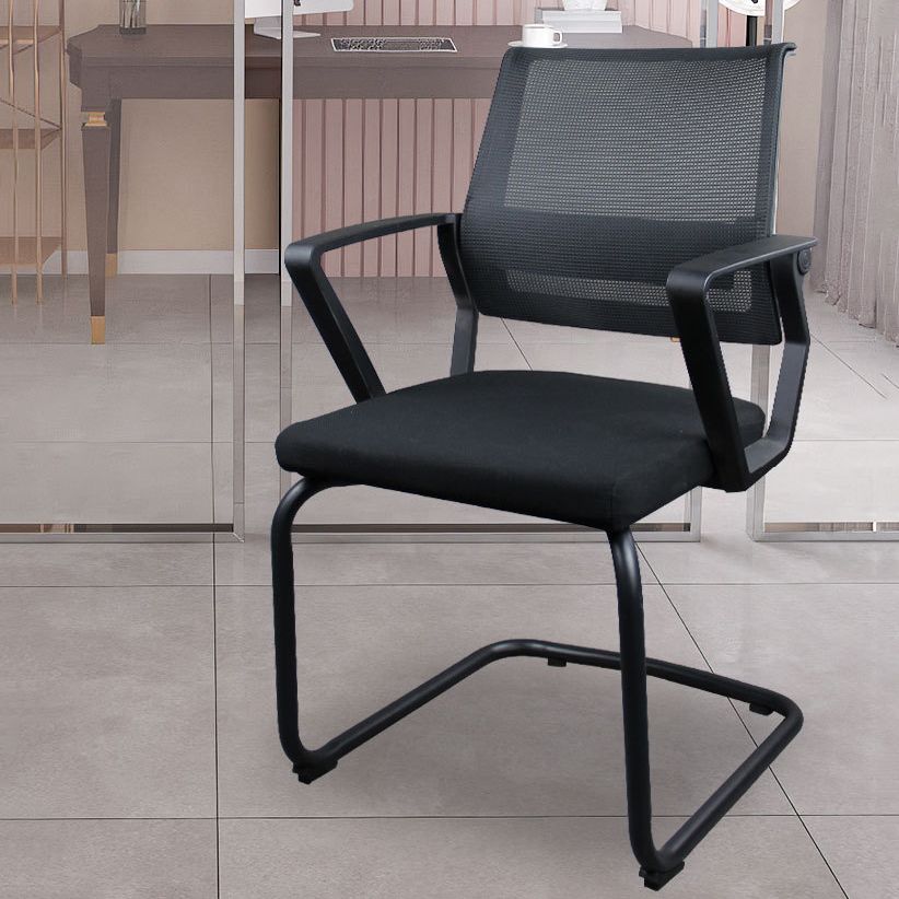 Contemporary No Wheels Office Chair Microfiber Conference Mid-Back Desk Chair