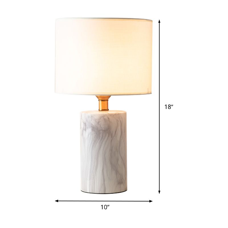 1 Head Shaded Task Lighting Modernism Fabric Small Desk Lamp in White with Marble Base