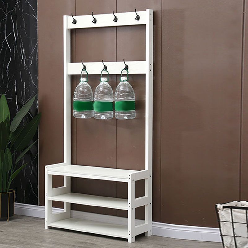 Traditional Coat Rack Free Standing Solid Wood Hall Stand with Shoe Storage Bench