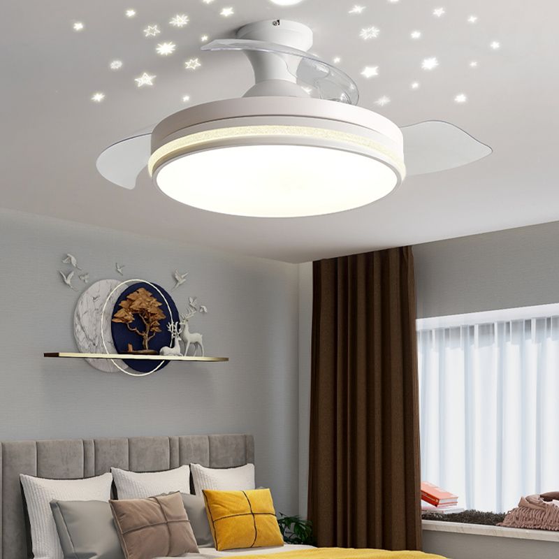 Contemporary Round Ceiling Fan Dining Room LED Semi Flush Light with Convertible Blades