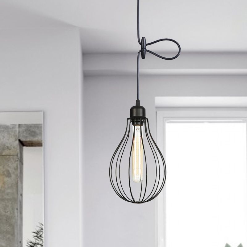 Iron Jar Mesh Pendant Ceiling Light Antiqued 1 Head Restaurant Hanging Lamp Kit in Black