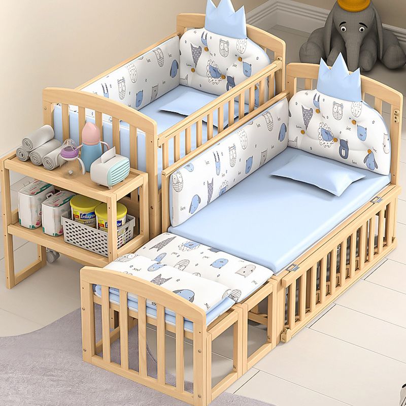 Modern Solid Wood Nursery Crib Guardrail Baby Crib with Storage